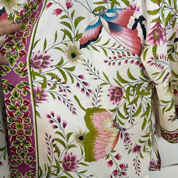 Citron Silk Butterfly Print Button Up Blouse - Picture 8 of 13